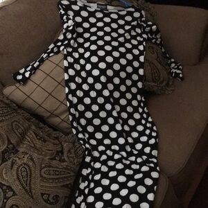 Trendy polka dots black & white dress long sleeve